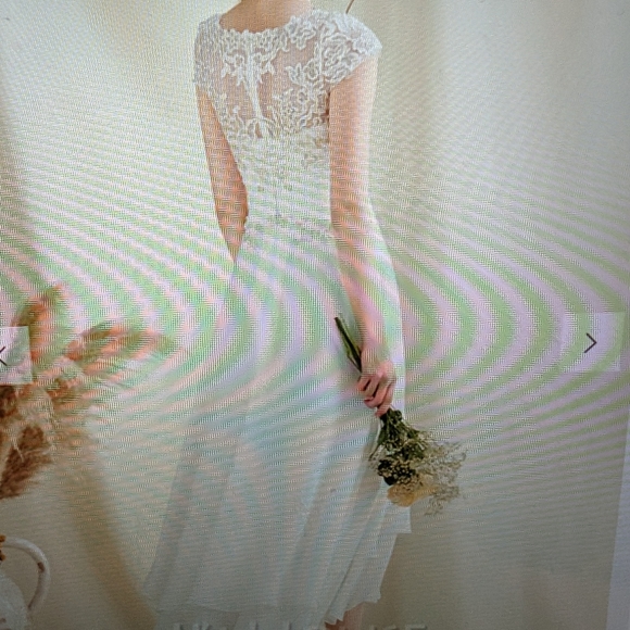 Brand new A line scoop neck asymmetrical chiffon lace wedding dress - Picture 8 of 10